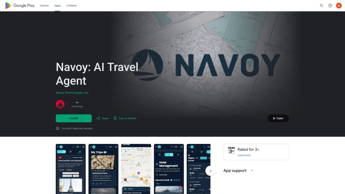 Navoy travel app on an Android phone, now available to download on Google Play.