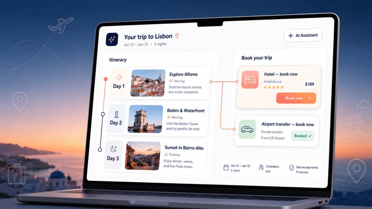 AI trip planner itinerary booking hotels and airport transfers in one place to close the AI travel booking trust gap