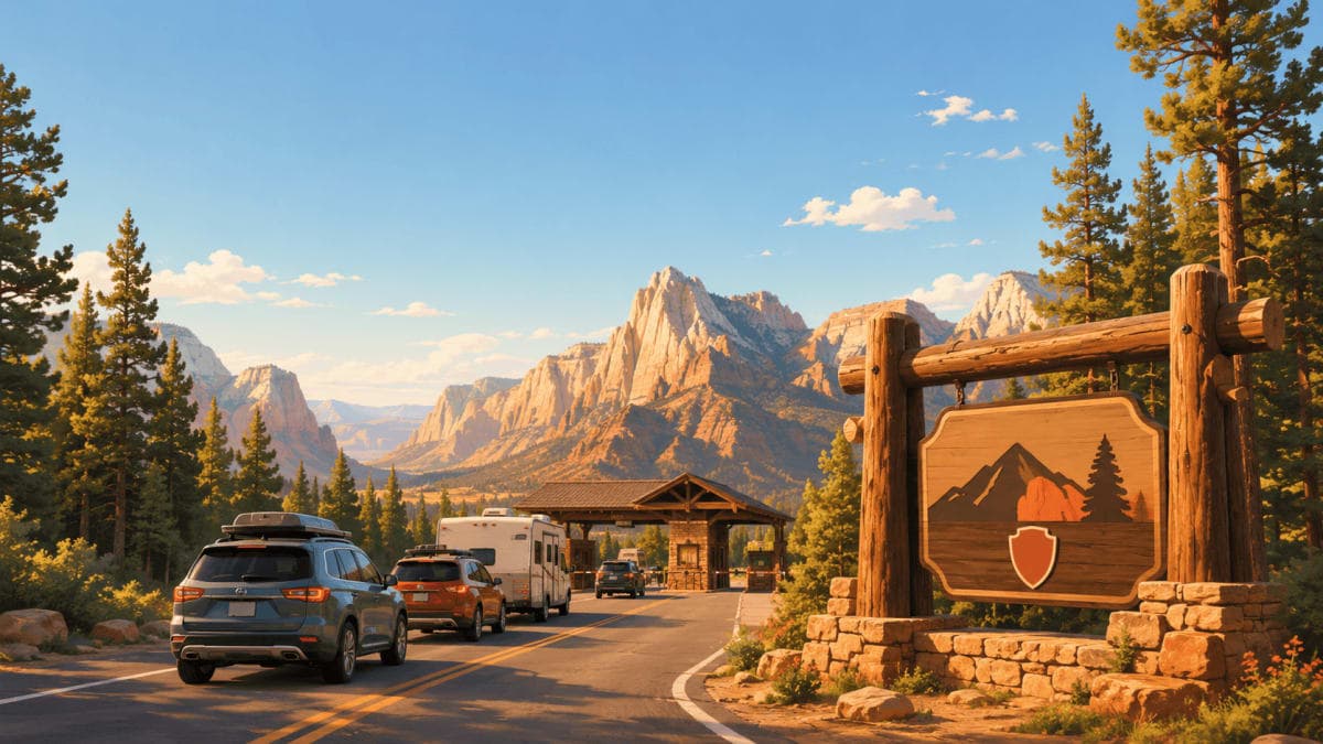 National park entrance in summer 2026 with dropped timed-entry reservations and bigger road-trip crowds